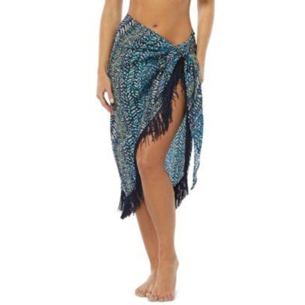Vince Camuto Sarong Wrap Skirt Womens M/L Blue Beach Cover Up Swim‎ Fringe NWT